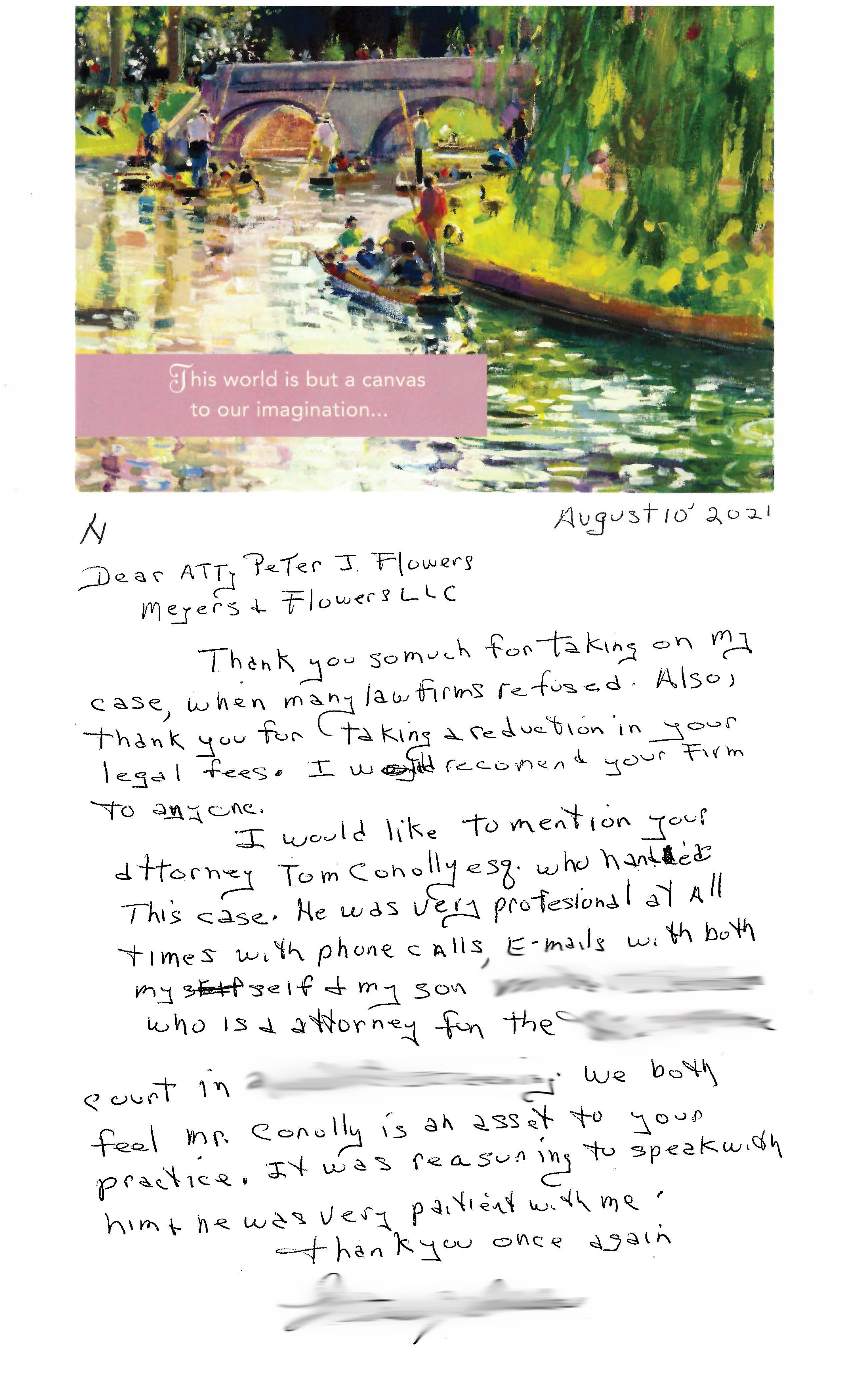 thank you note from client