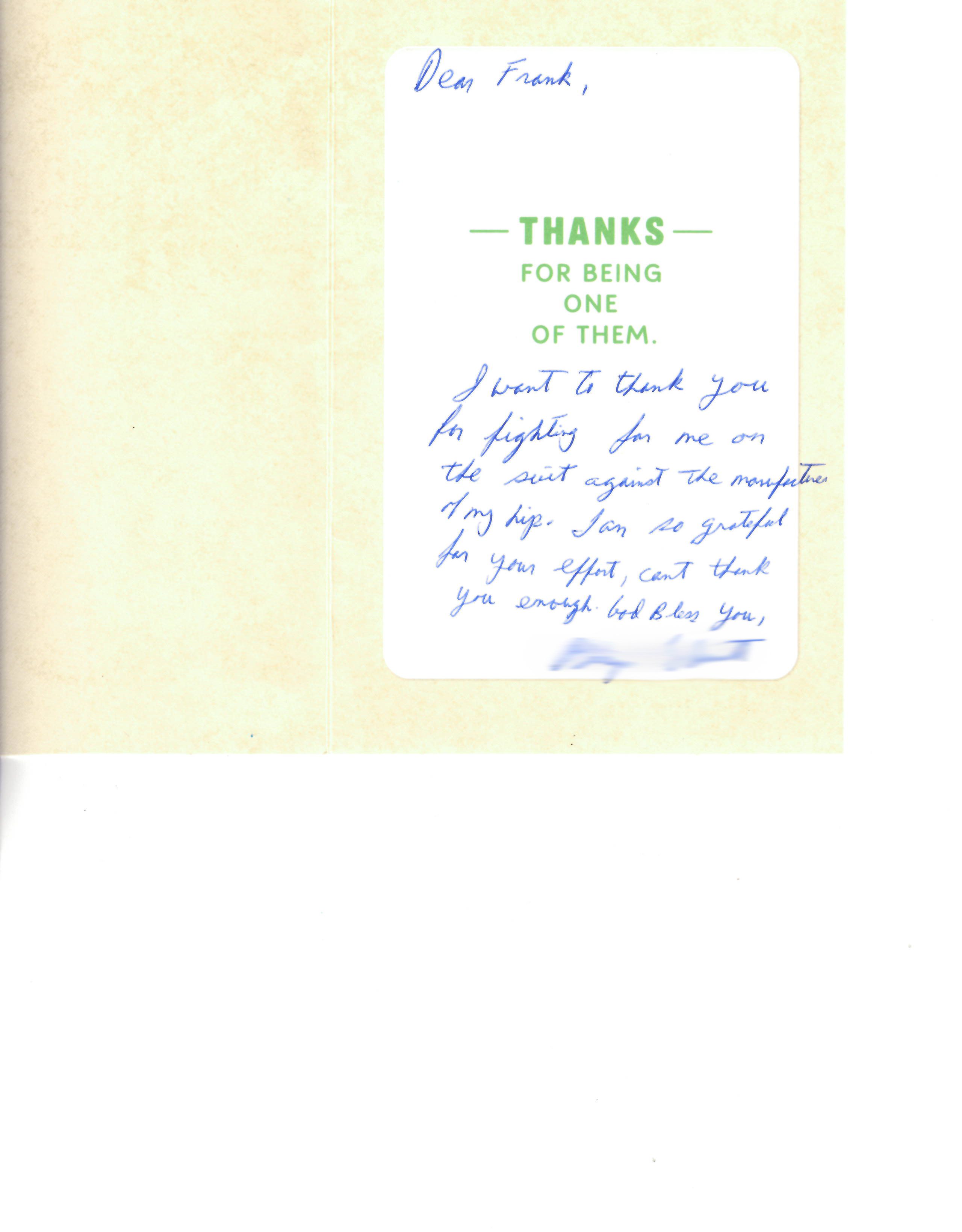 thank you card from client